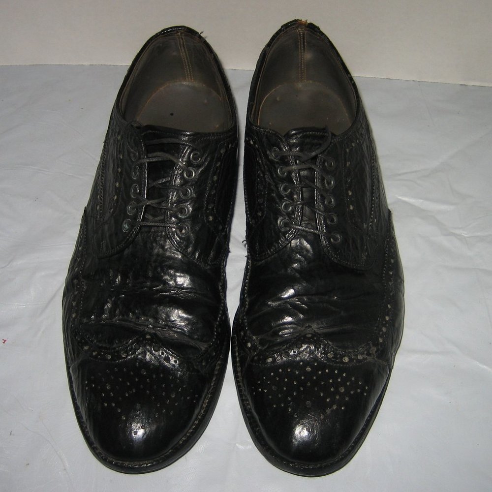 Vintage NETTLETON Shark Skin Black Oxfords,12 AA/B